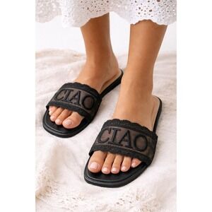 Wild Fable Black Lace Ciao Slide Sandals Women's Size 9.5 NWT Sheer Mesh